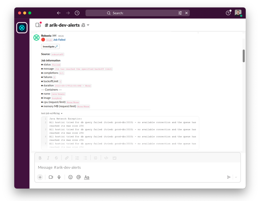 Failing Kubernetes jobs notification on Slack