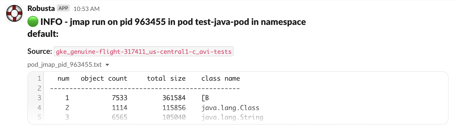 Java jmap and stack - Robusta master documentation